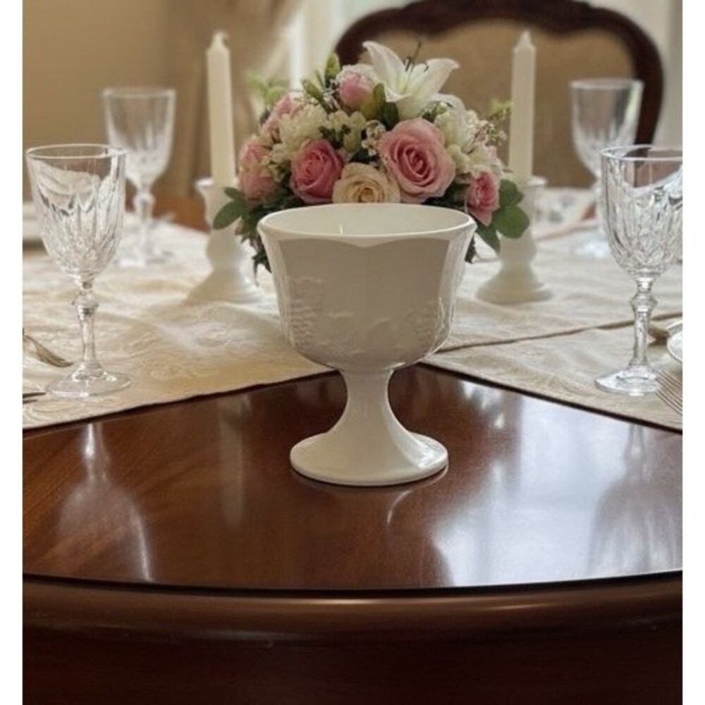 E.O. Brody Milk Glass Goblet Vase White Textured Pedestal 6.5 Inch